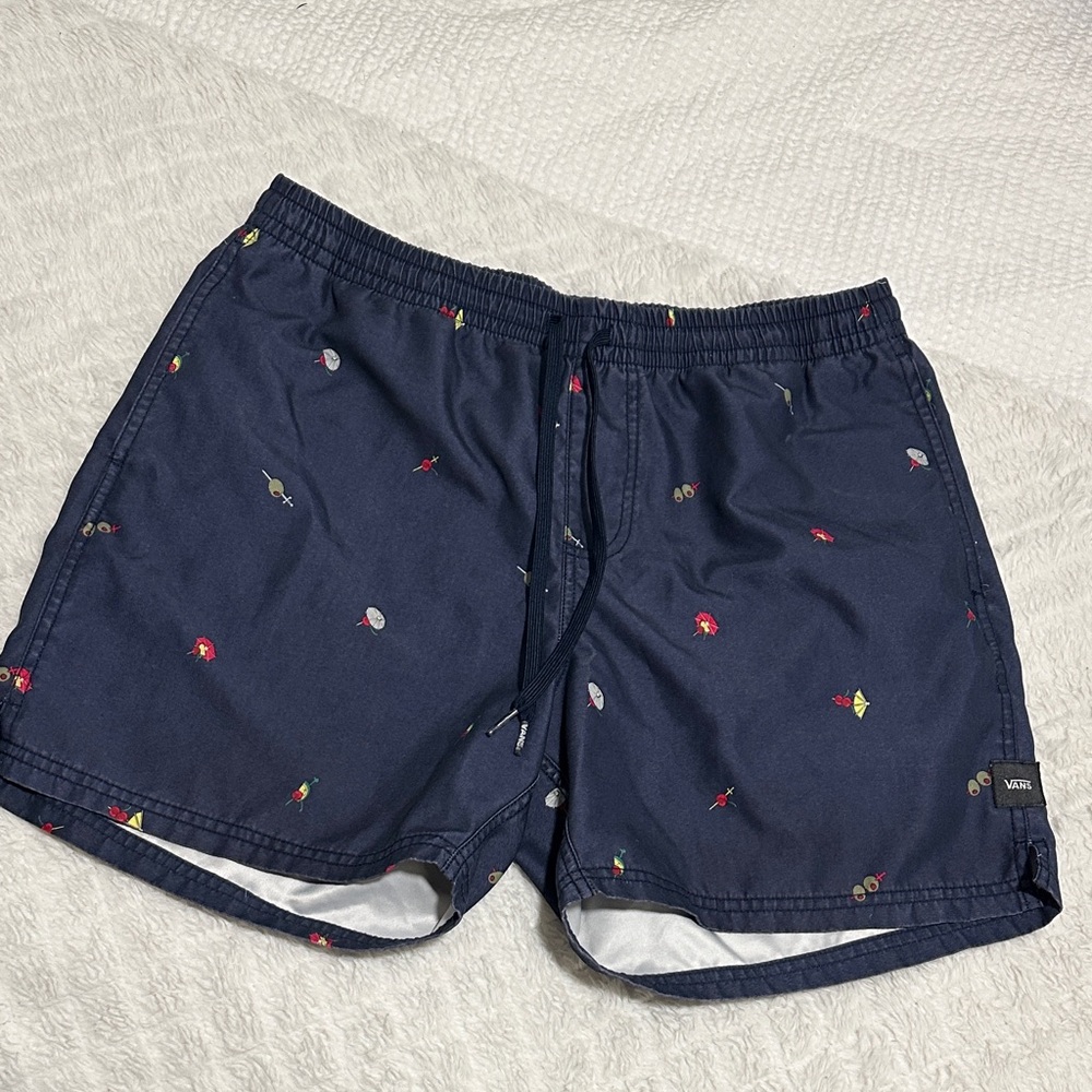 Vans Navy Swim Shorts with Colorful pattern. Size medium